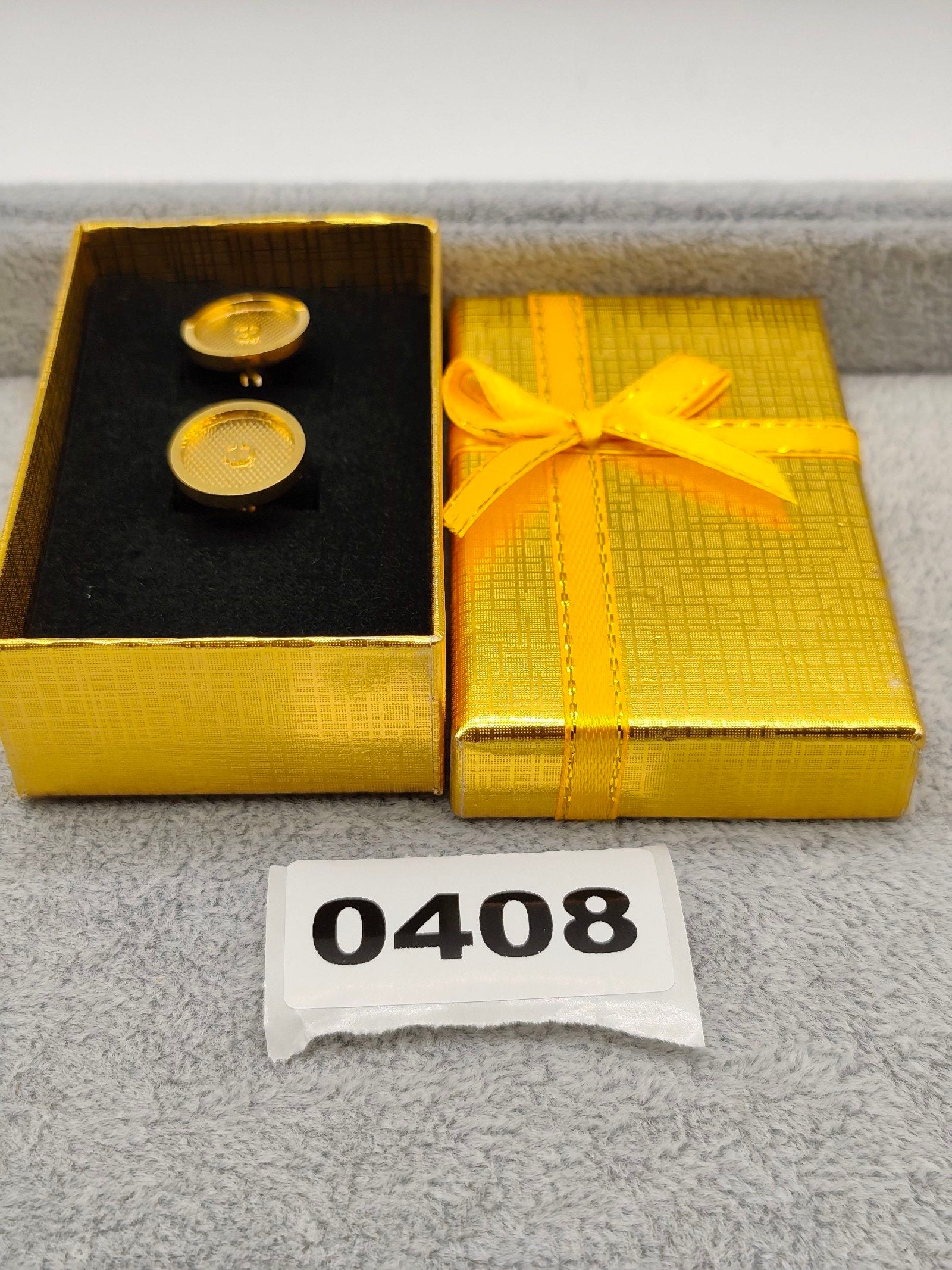 Dunhill Gold Tone Round Cufflinks with Textured Design & Logo - Men's Accessories