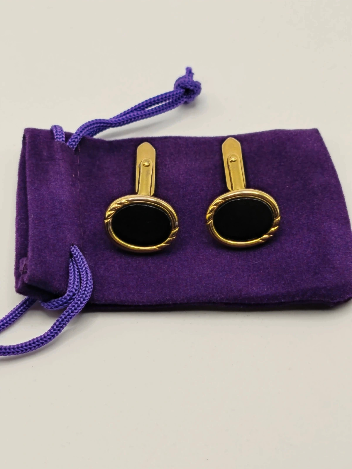 Vintage Gold Tone & Black Onyx Oval Cufflinks – Classic Formalwear