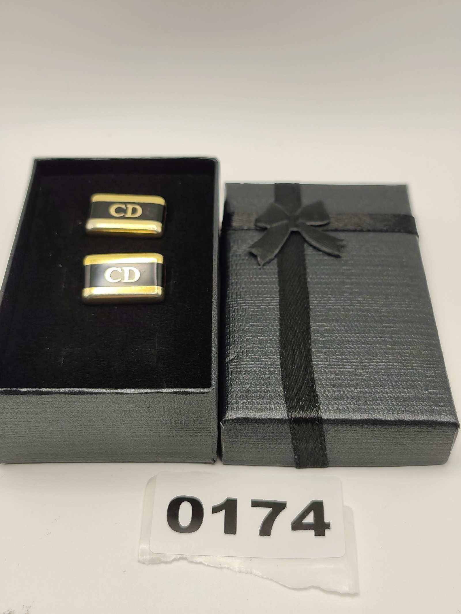 Christian Dior Men's Gold & Black Rectangular CD Cufflinks
