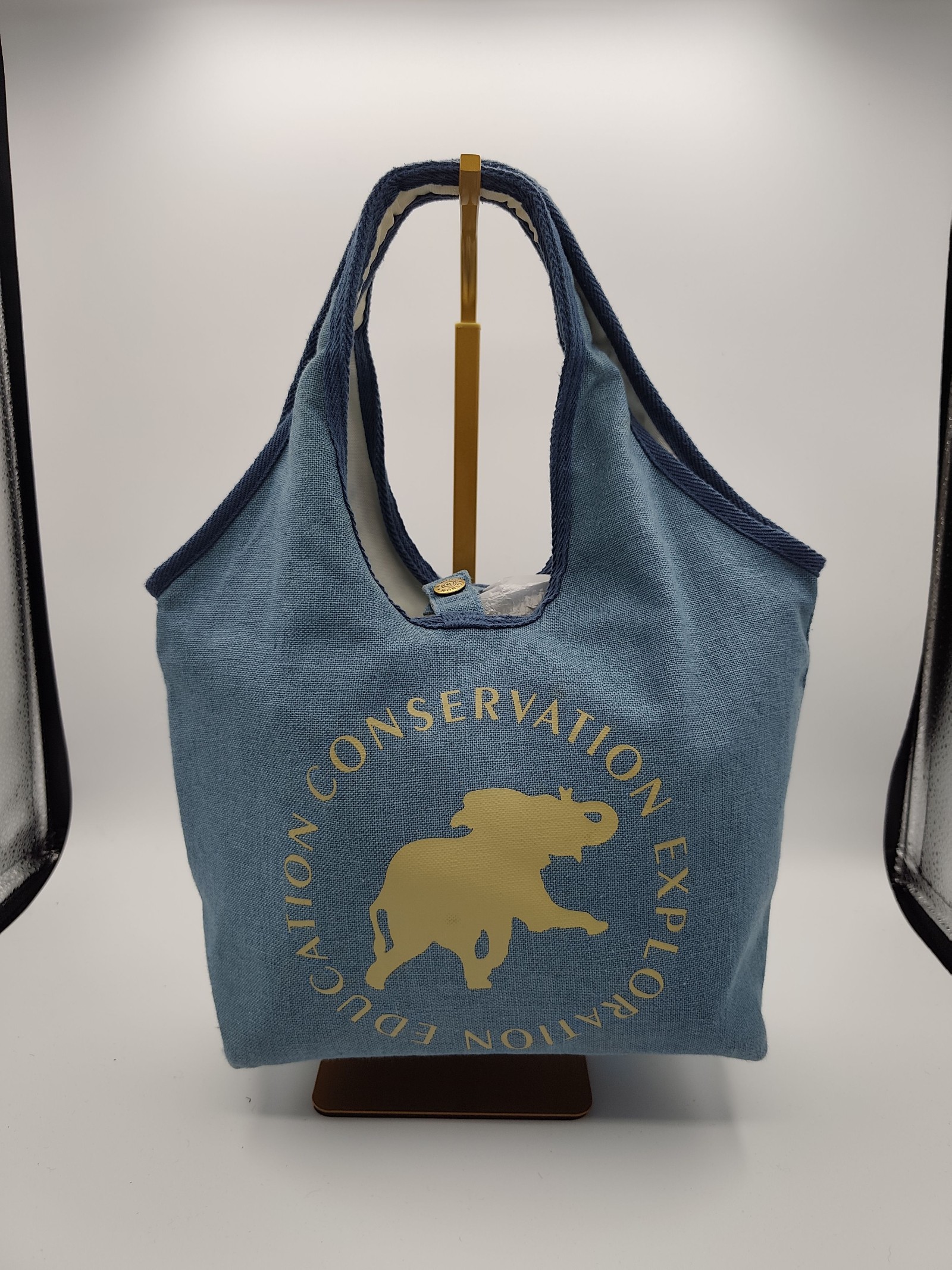 Hunting World Blue Cotton Canvas Conservation Elephant Tote Bag with Animal Print