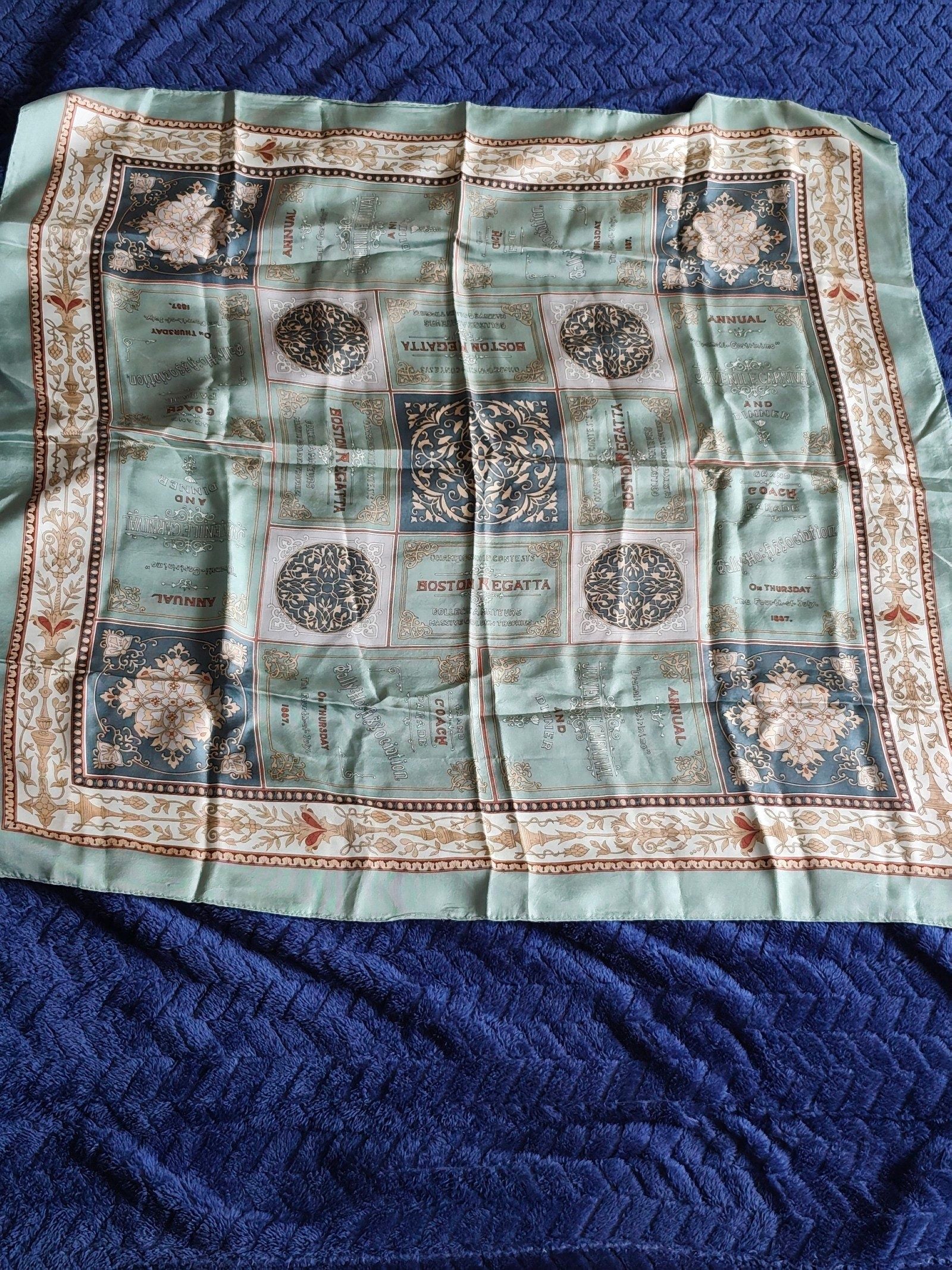 Coach Women's Green & Navy Boston Regatta Silk Scarf One Size