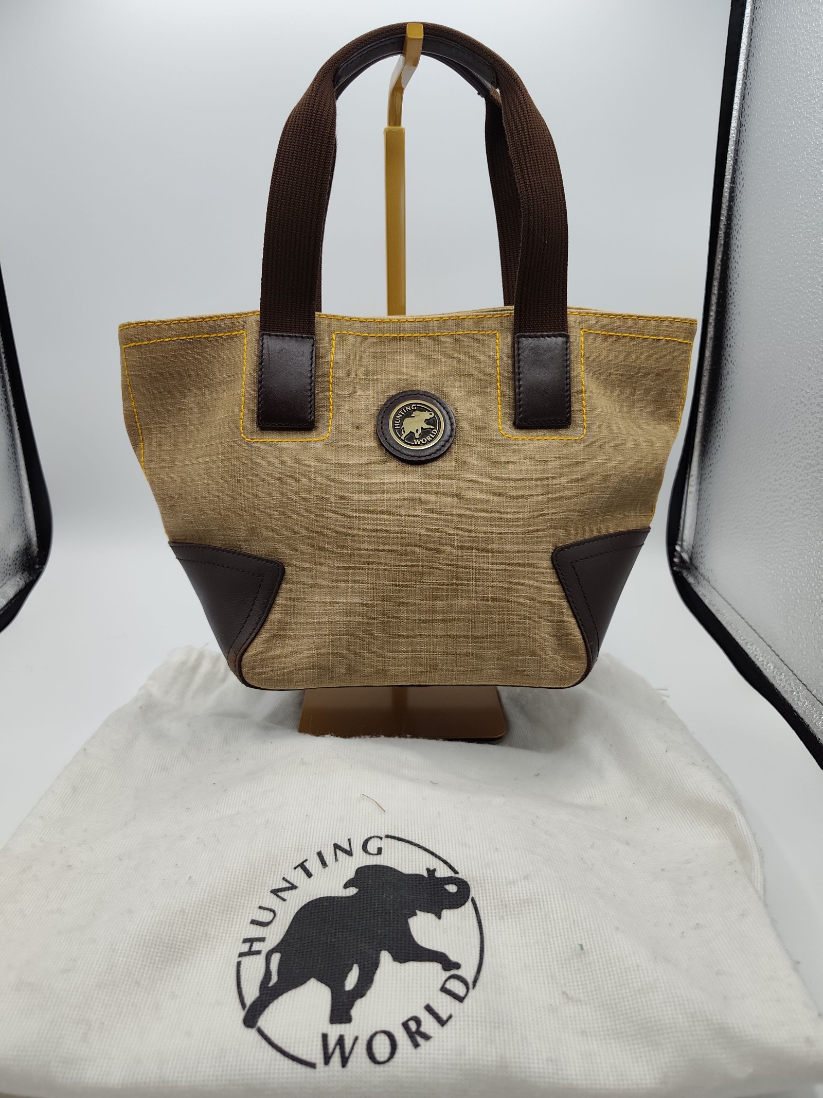 Hunting World Brown & Beige Tote Bag Leather Detail Other