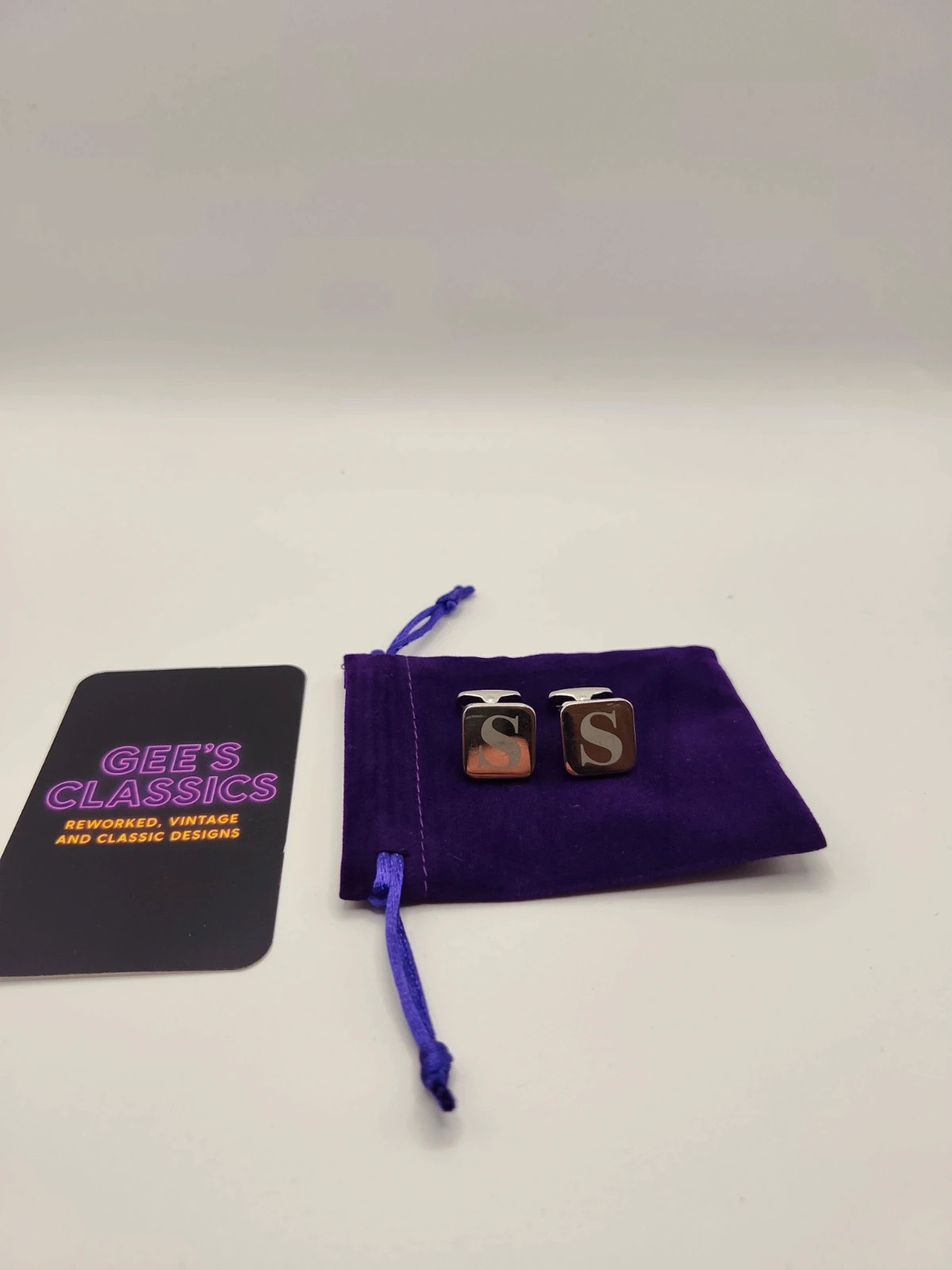 Silver tone S initial cufflinks good condition