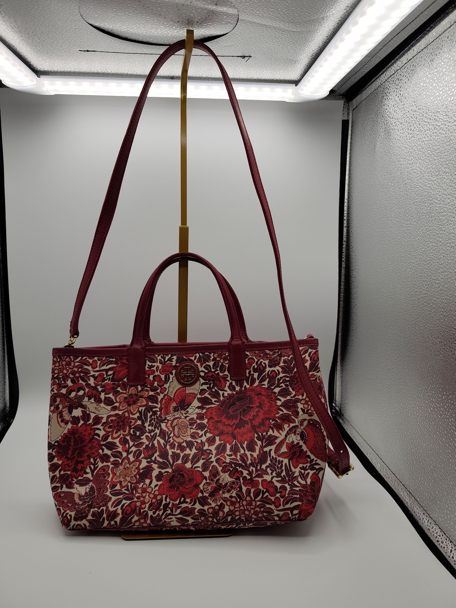 Tory Burch Red & Multi Floral Tote Bag