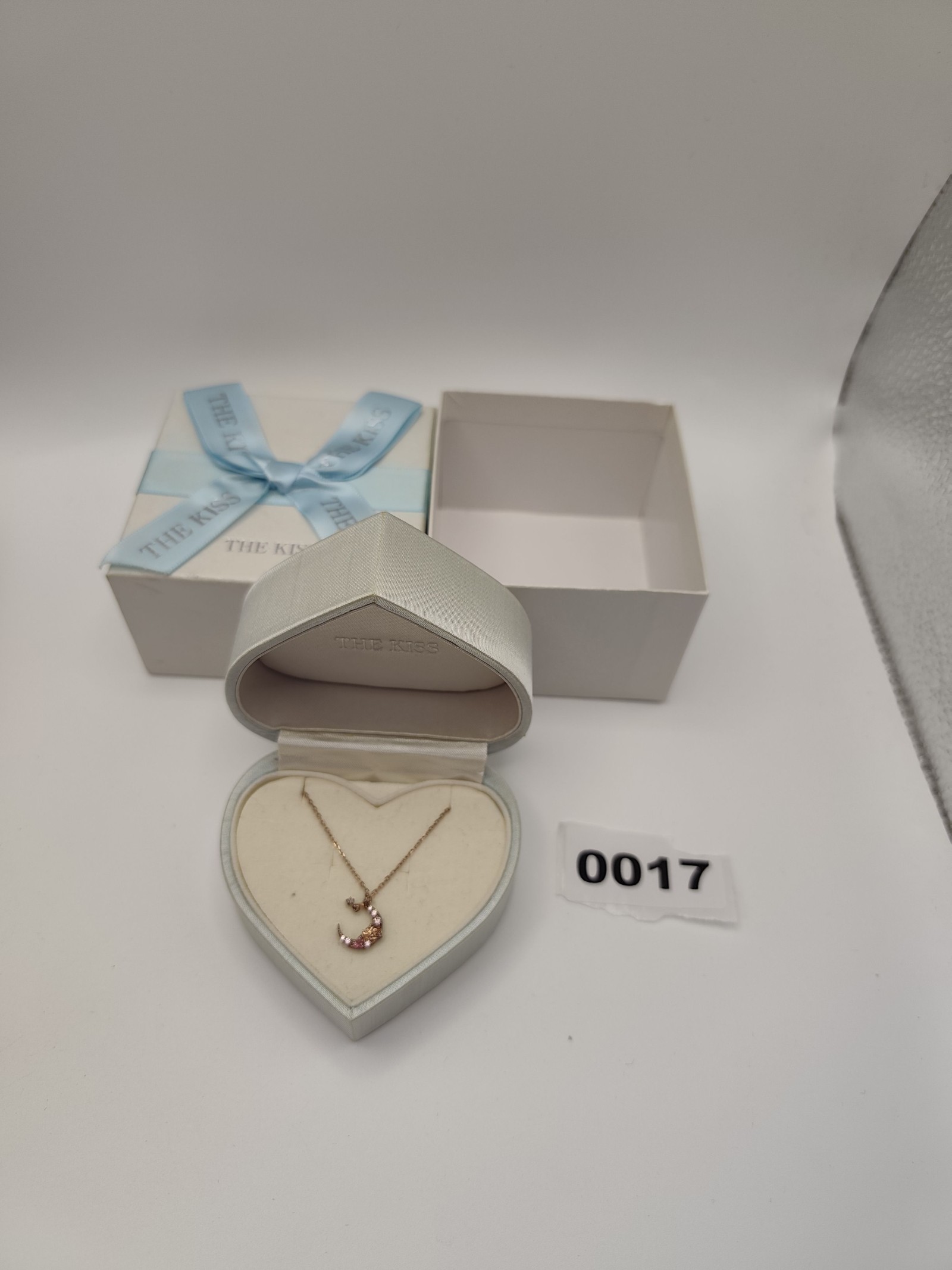 THE KISS x Disney Rose Gold tone Pink Stone Crescent Moon Necklace