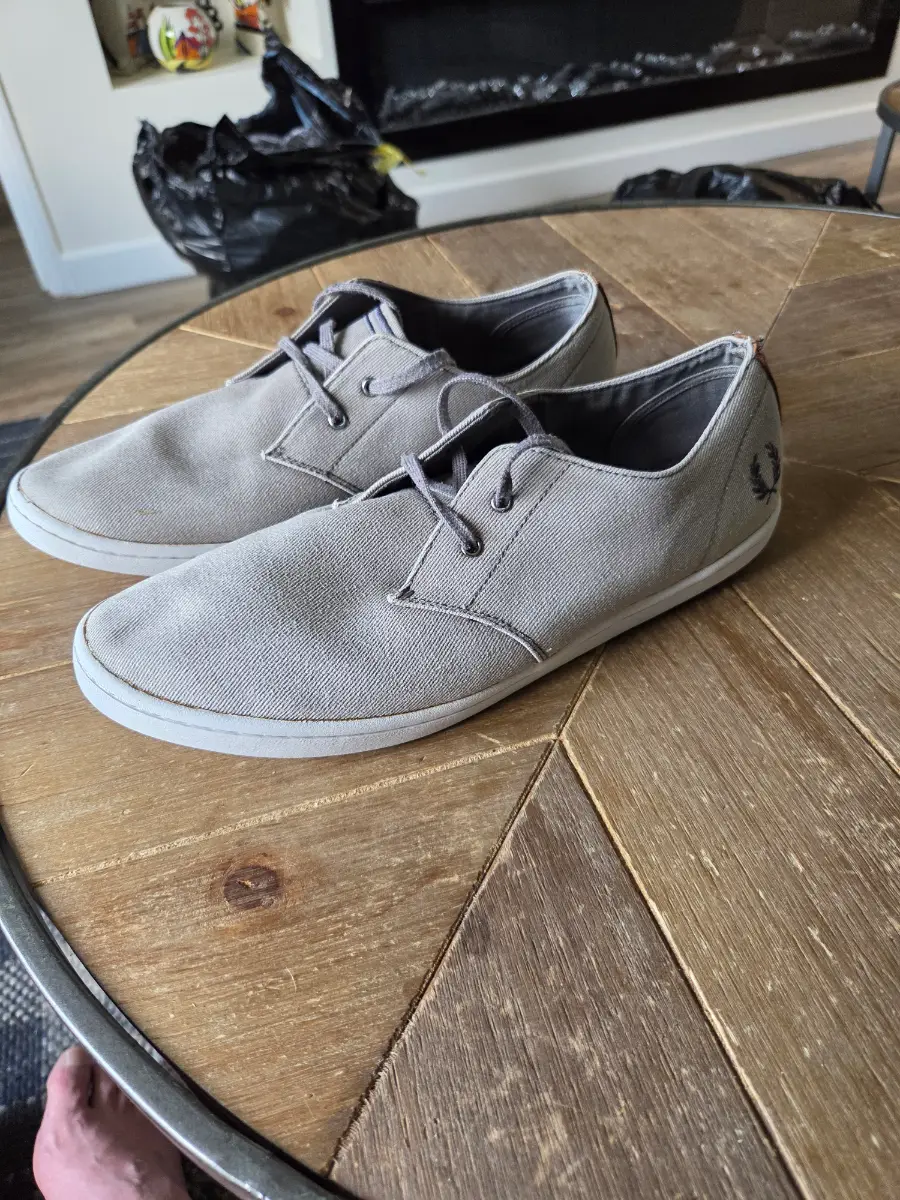 Mens two tone grey canvas Fred Perry trainers uk 10