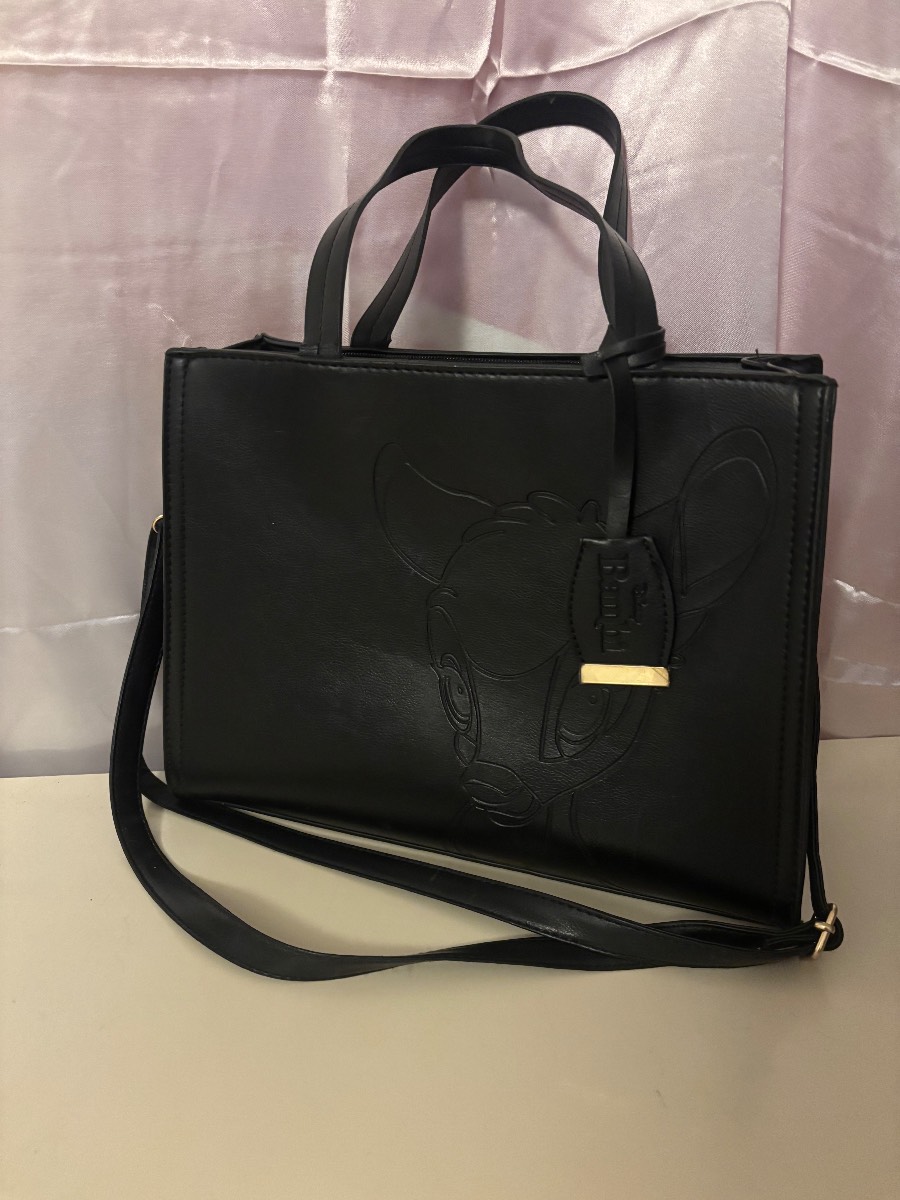 Disney Classics Black Embossed Bambi Faux Leather Handbag / Crossbody Bag