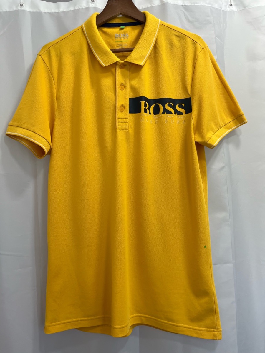 Hugo Boss Men’s Polo Shirt Yellow Slim Fit Large Big Logo Short Sleeve Casual