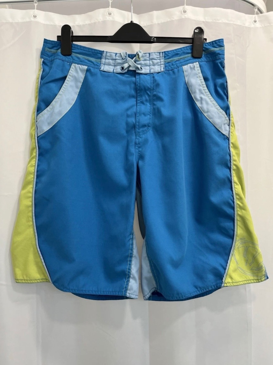 FatFace Mens Board Shorts W36 Blue Lime Green Swim Trunks Surf Beachwear Size 36