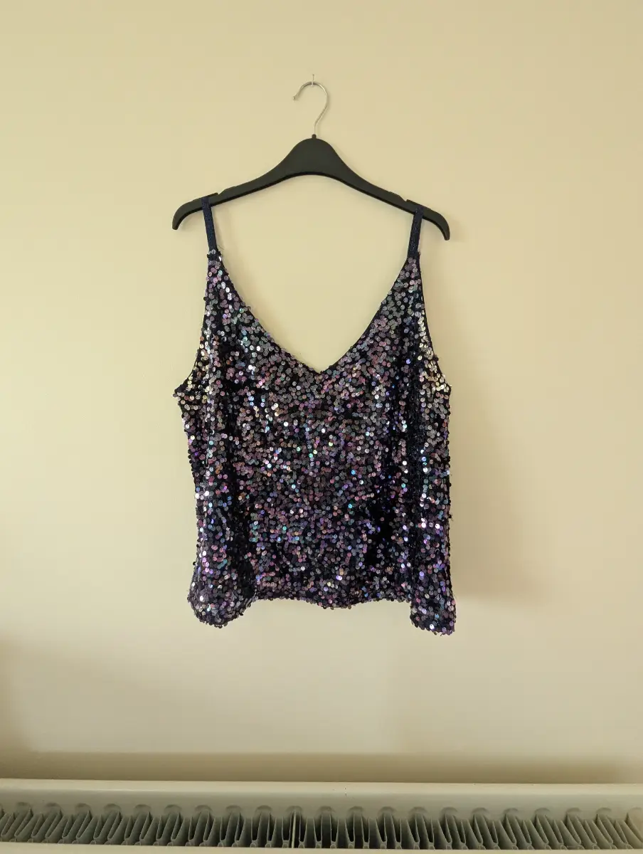 Next Sequin Cami Top - Navy / Purple Sparkle - Size 16