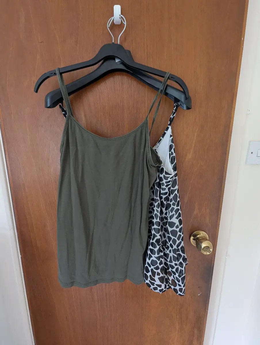 Bundle of 2 Summer Cami Tops | Noisy May Giraffe Print & Khaki Grey Vest | Size L / 12-14