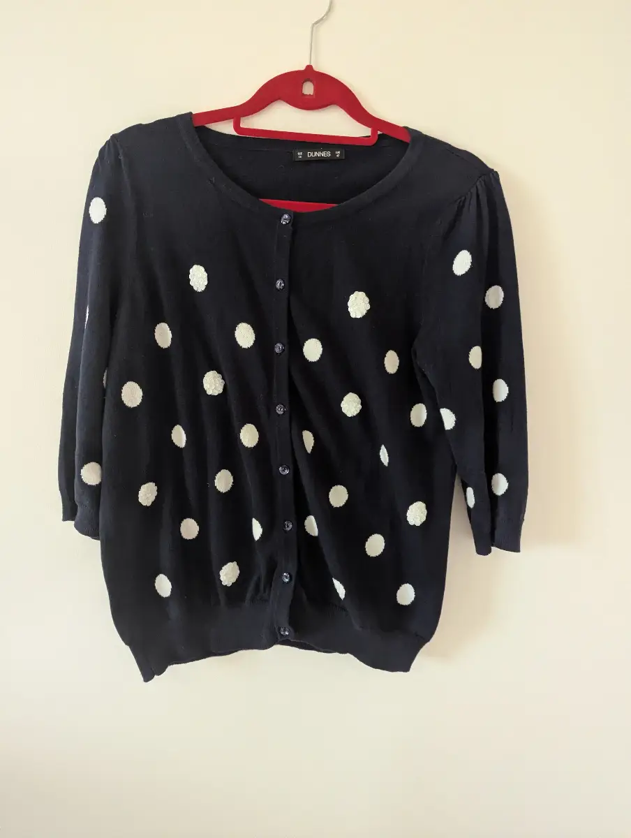 Dunnes Navy Polka Dot Cardigan with Sequin Details - Size 14
