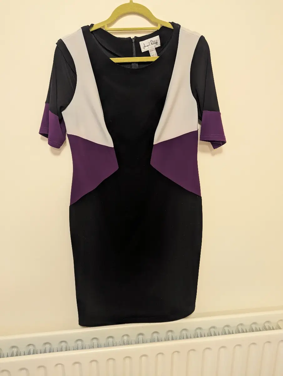Joseph Ribkoff Color Block Sheath Dress - Purple/White/Black - UK 14
