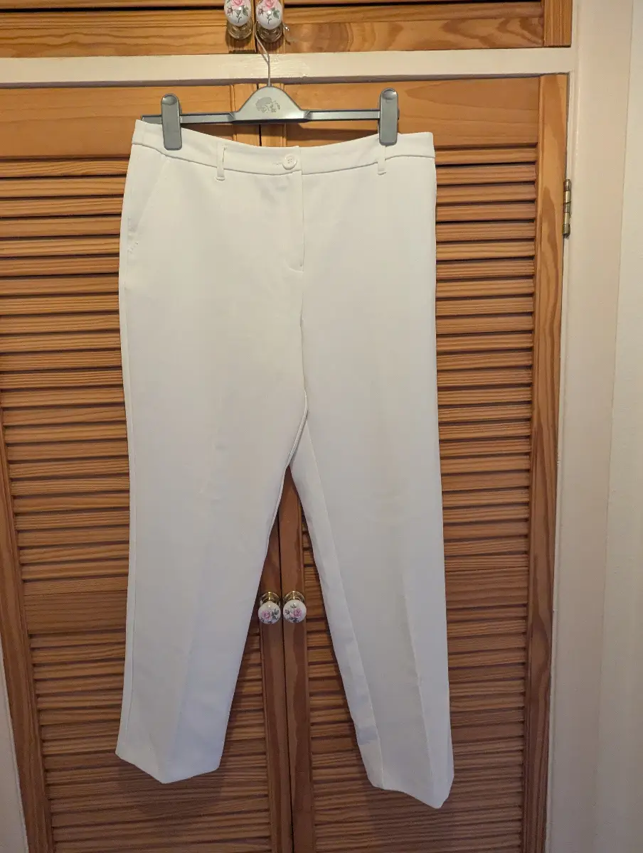 Gallery Ivory Off-White Smart Tailored Straight Leg Trousers - Size 12