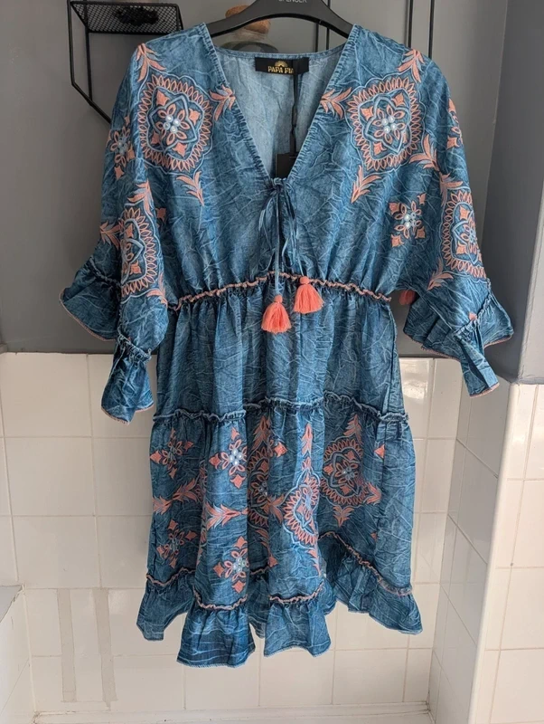 100% cotton blue and pink dress one size brand new with tags