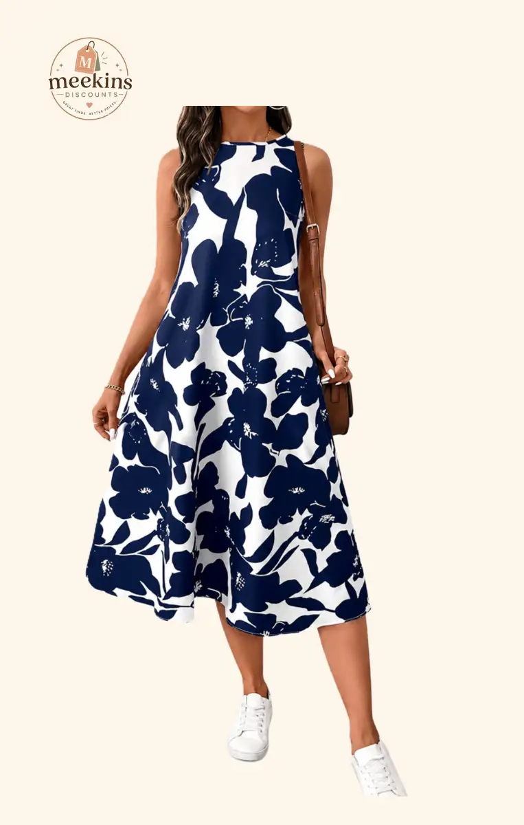 Wmens Navy Floral Midi Dress Size 16