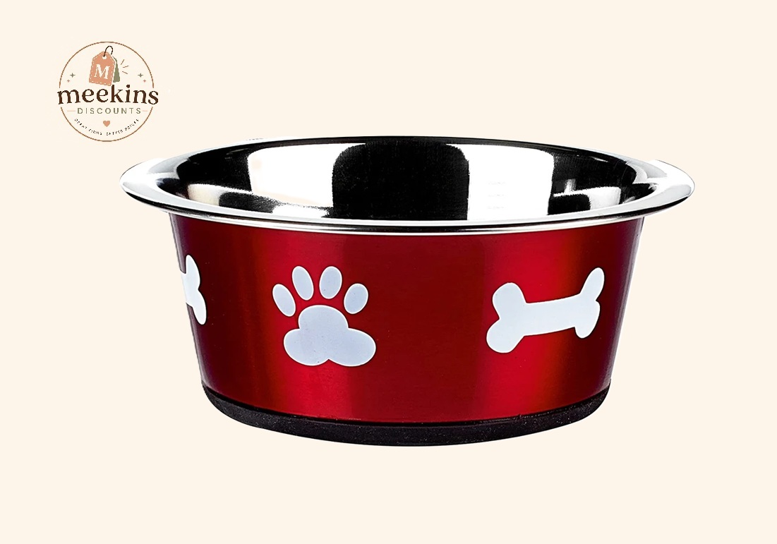 Classic Non-Slip Stainless Steel Dog Bowl – Red (250mm) RRP: £9.04