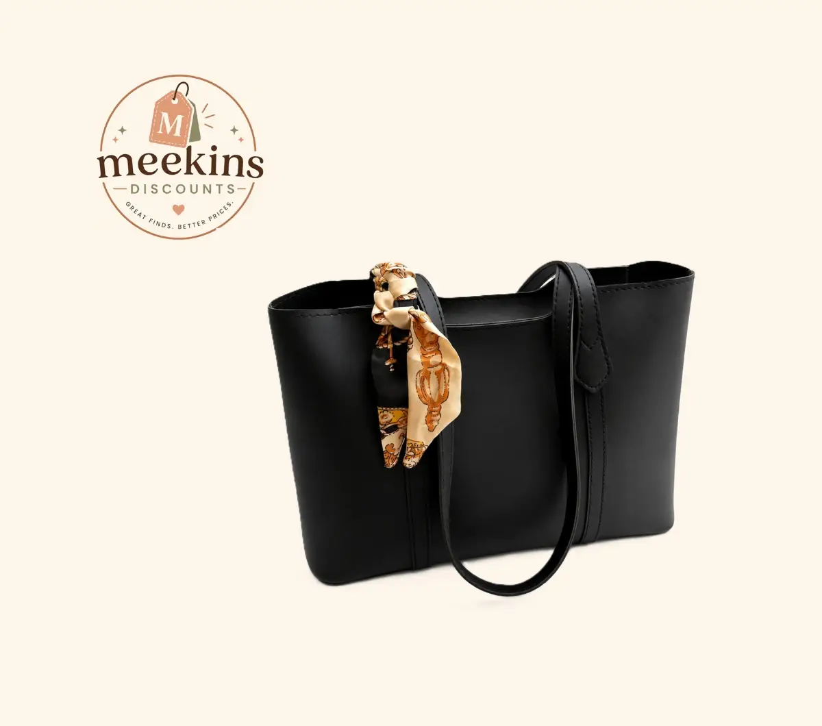 Women's Black Tote Bag with Silk Scarf – Large Shoulder Handbag Everyday Work
