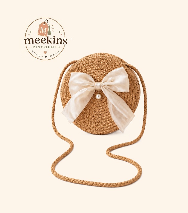 Women's Small Round Straw Crossbody Bag – Boho Woven Rattan Shoulder Bag with Bow