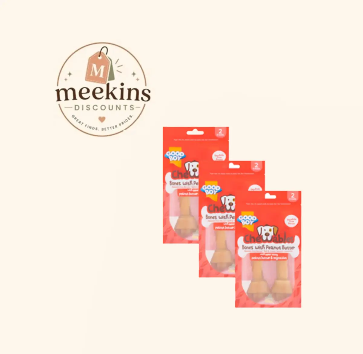3 x Good Boy Chewables Bones with Peanut Butter – 2 Pack RRP £3.30 Each