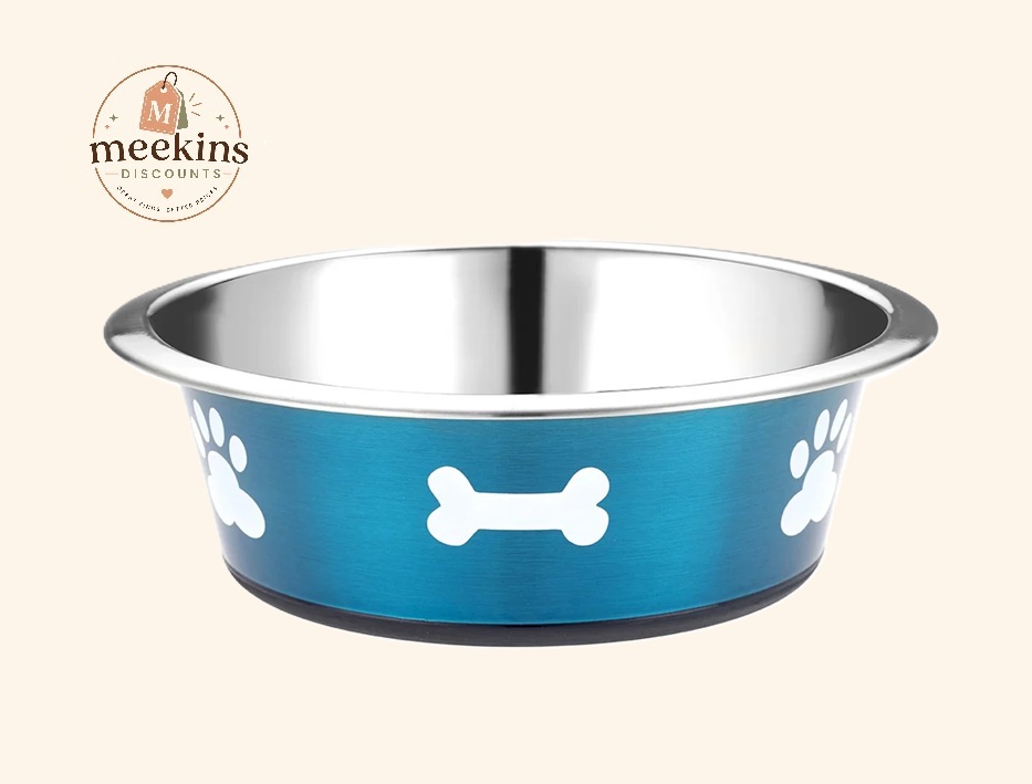 Classic Non-Slip Stainless Steel Dog Bowl – Blue (250mm) RRP: £9.04