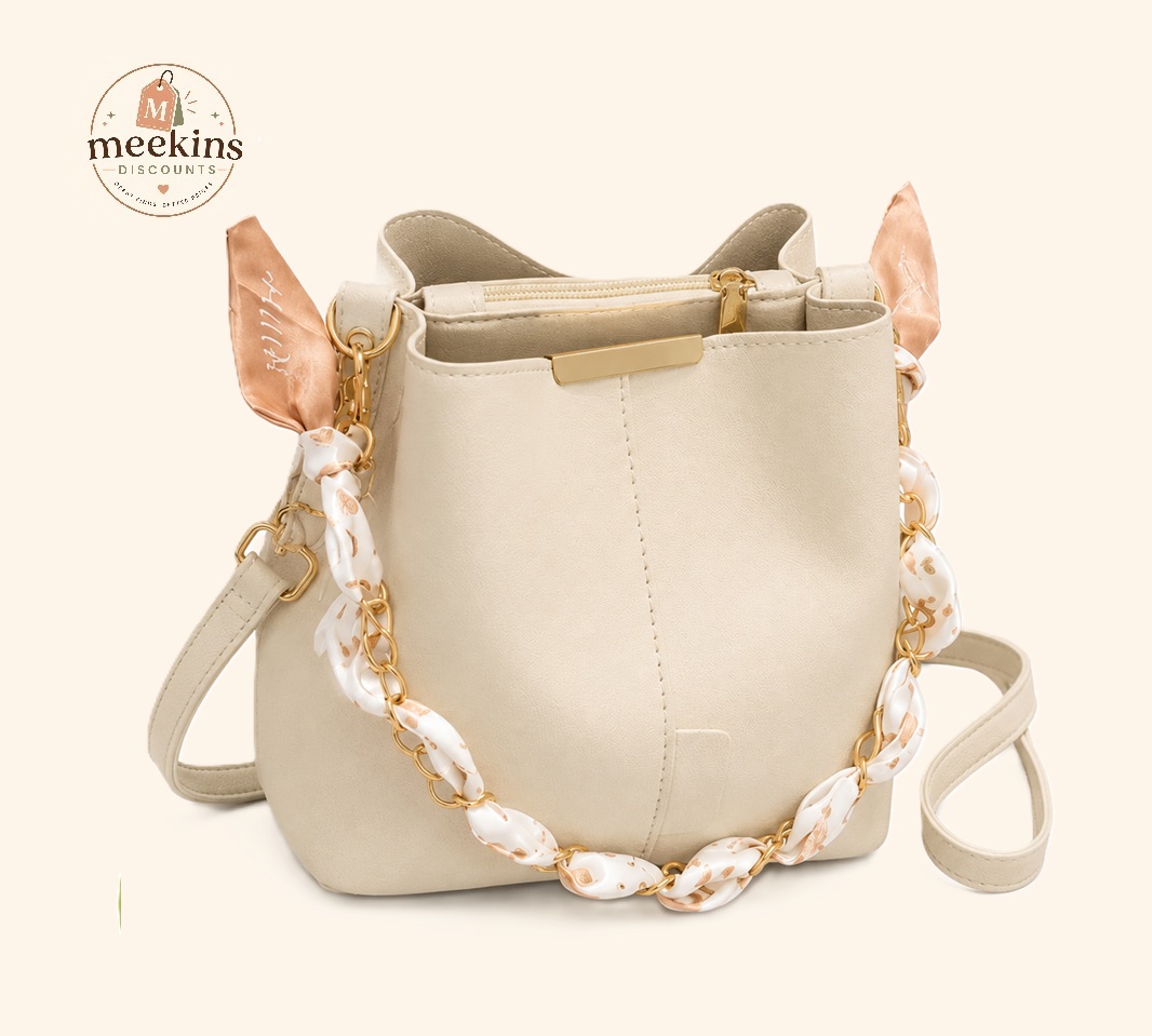 Women's PU Leather Bucket Crossbody Bag – Elegant Shoulder Handbag with Decorative Chain