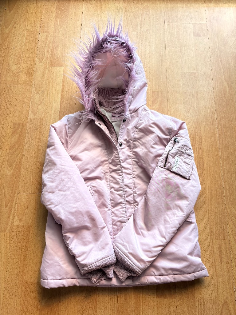 Y2K Baby Pink Quiksilver Faux Fur Hood Jacket UK 8 10 | McBling Coquette