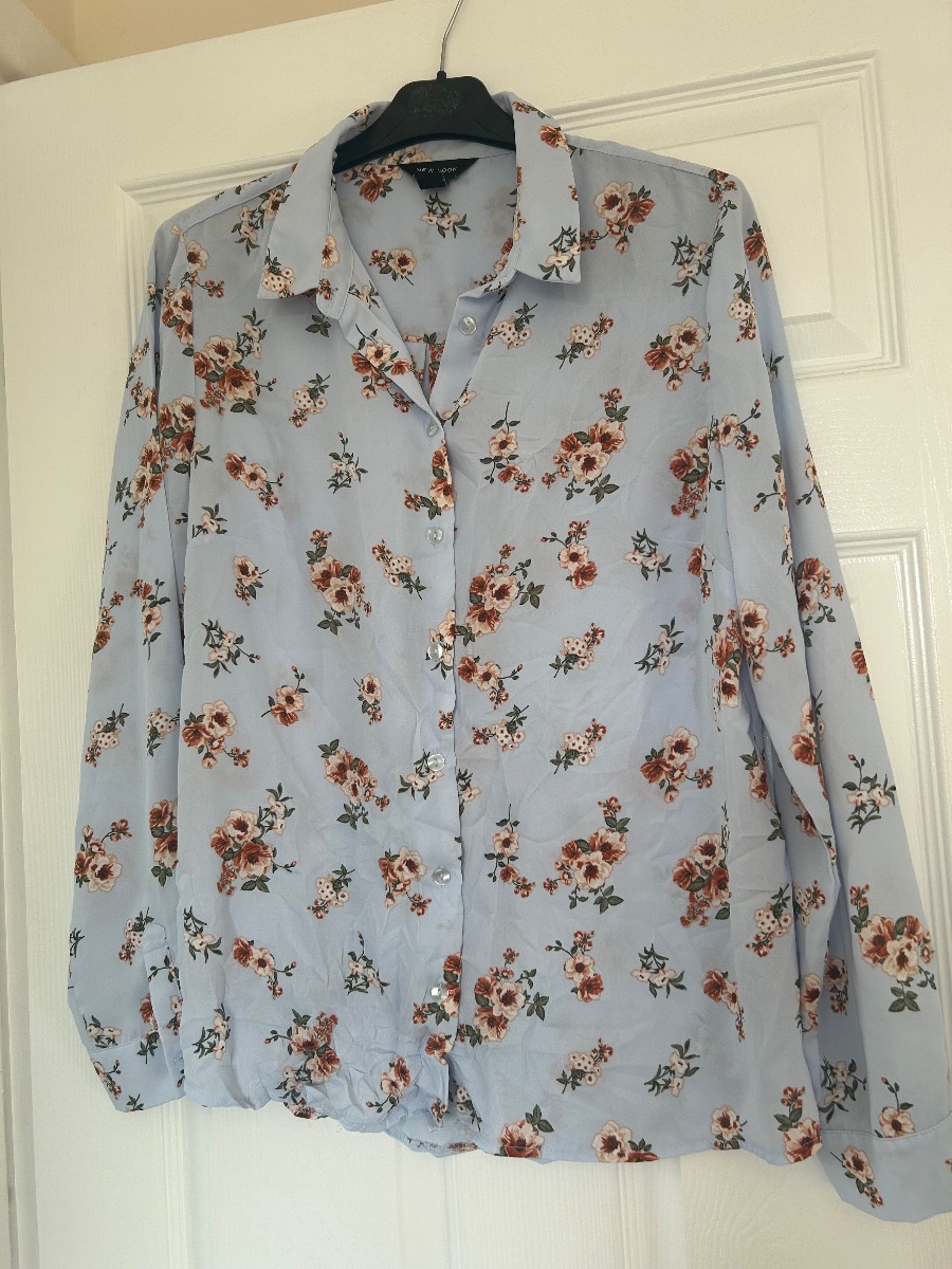 Blue and red flowered blouse