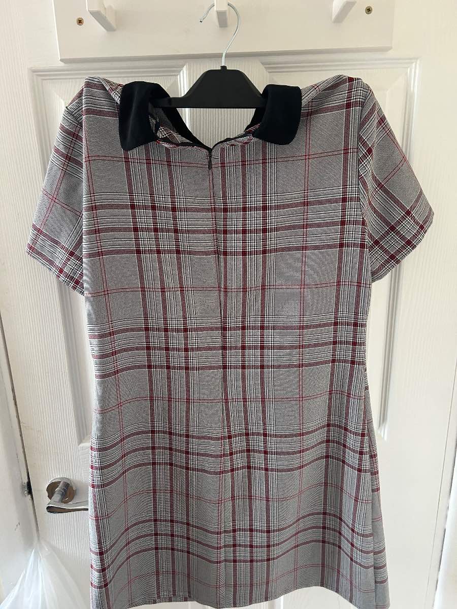 Grey and red dress