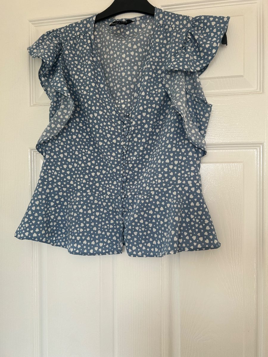 Blue and white heart blouse