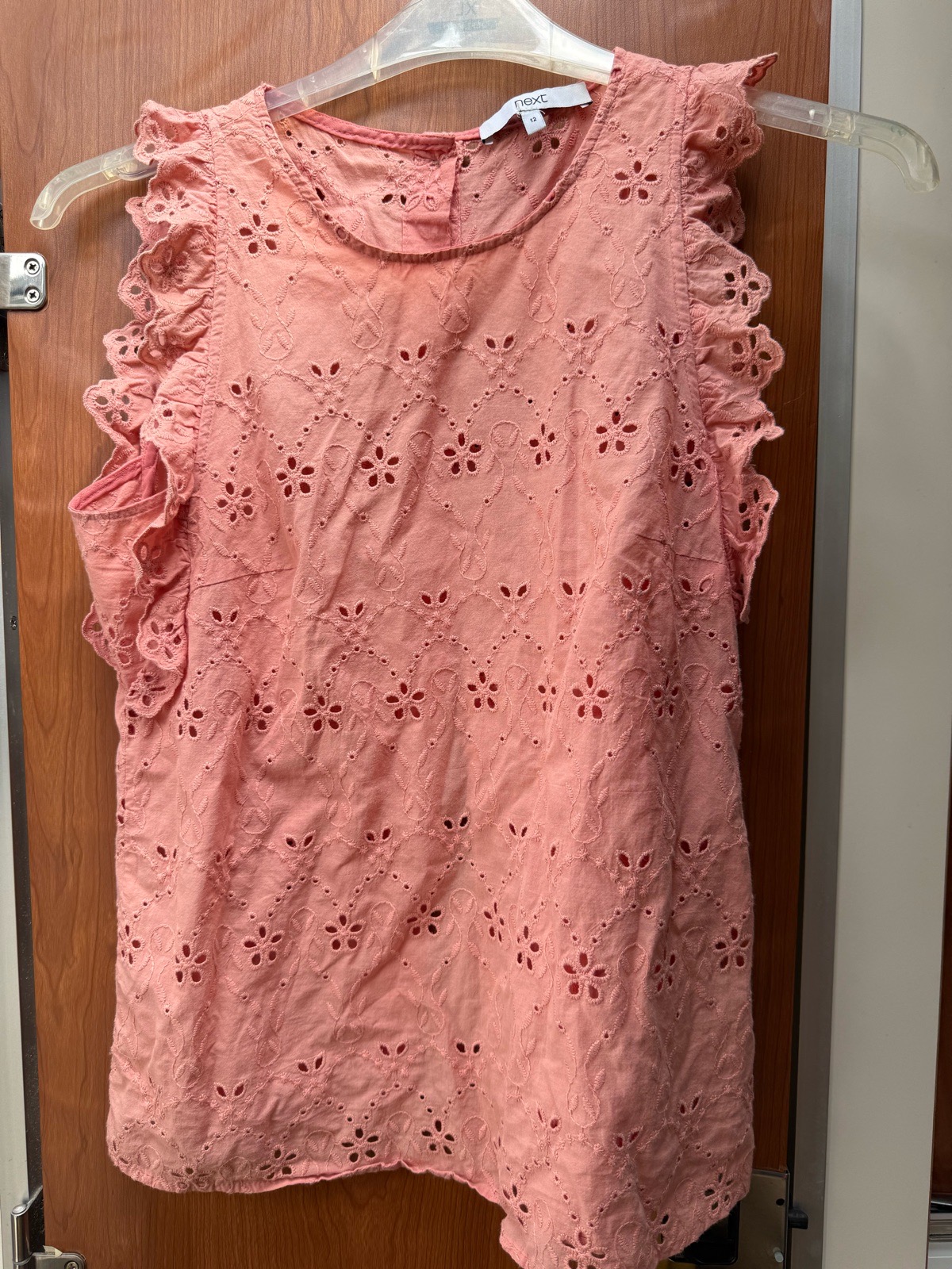 Next Coral Pink Broderie Anglaise Top Size UK 12
