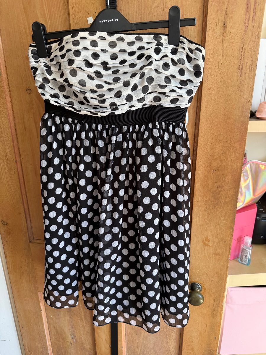 Coast Black and White Strapless Polka Dot Dress Size 12