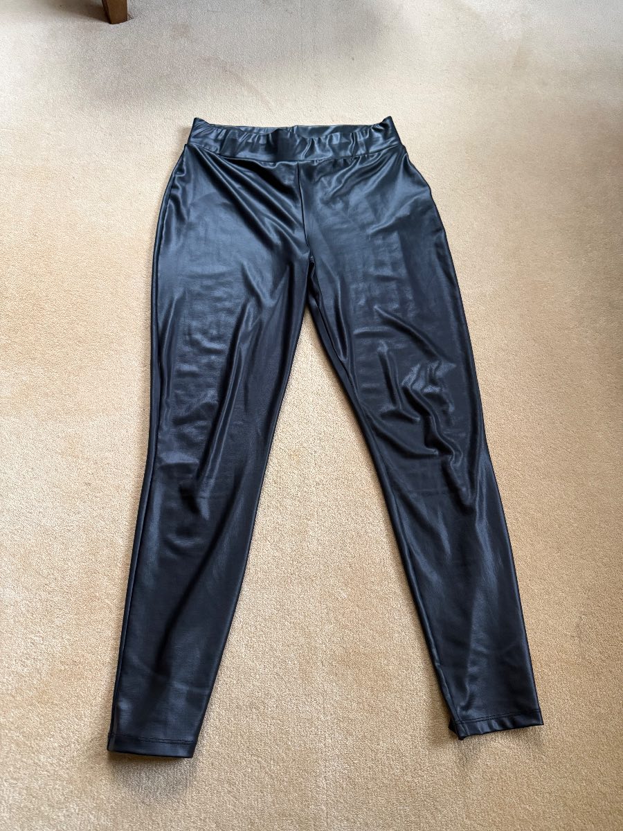 Lipsy Black Leather Look Leggings Size UK 12