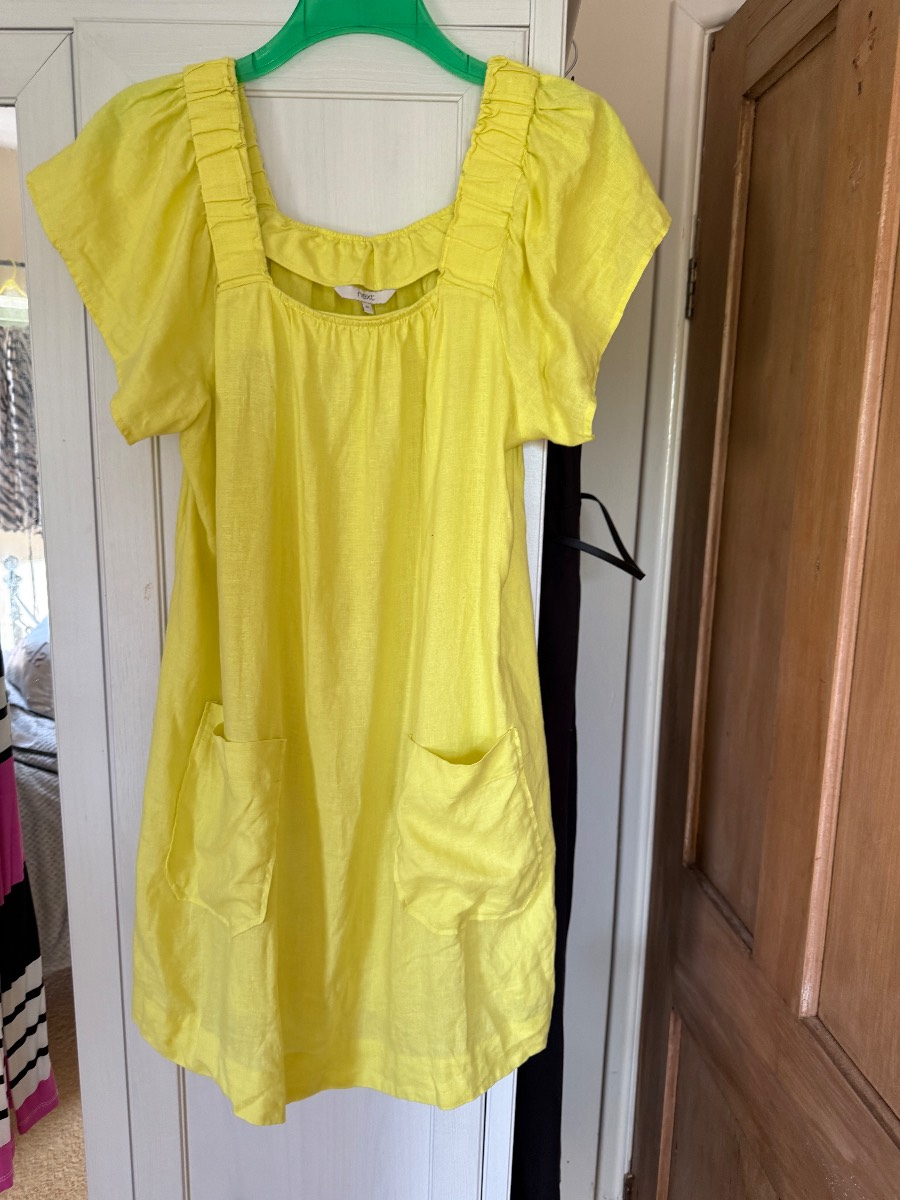 Next Bright Yellow Linen Dress Size 10