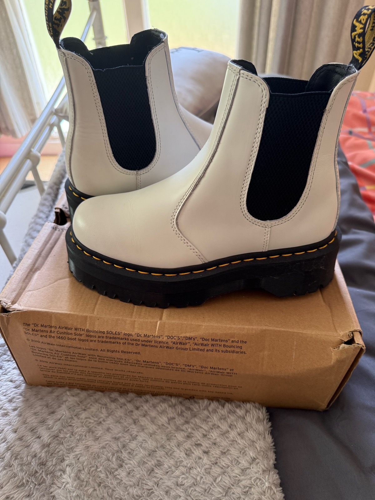 Dr. Martens 2976 Quad Platform Chelsea Boots White Leather Size UK 5 EU 38 US 7