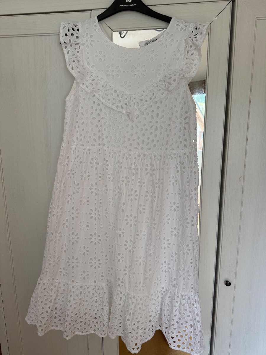 Next White Frill Broderie Anglaise Dress Size UK 10