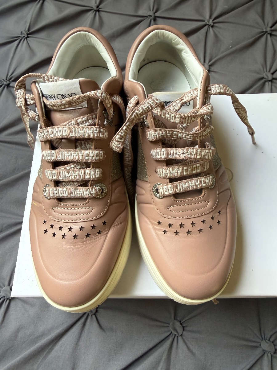 JIMMY CHOO HAWAII/F Leather Sneakers  Glitter Thick Sole Size UK 2.5