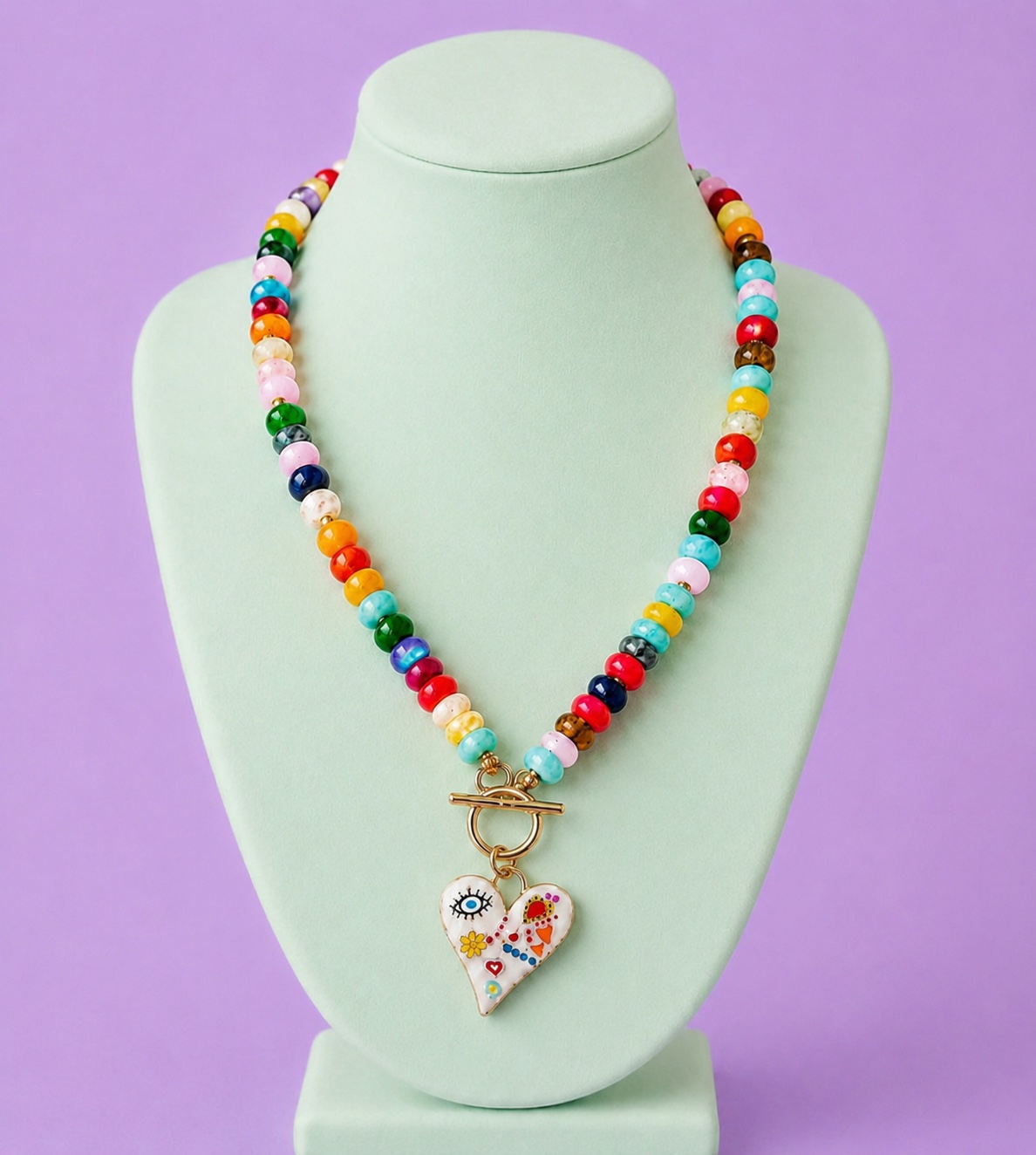 Crystal reiki chakra necklace jewellery accessories beads retro love heart colorful