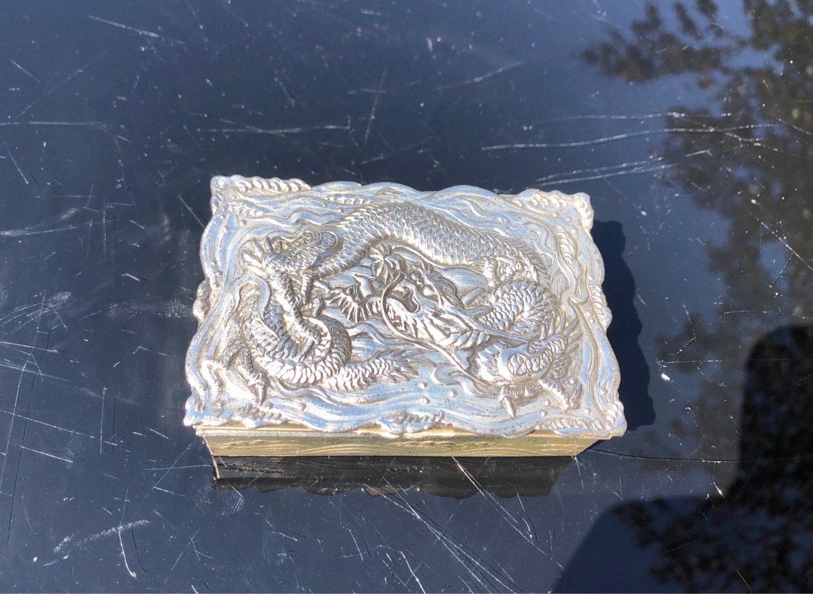 Vintage Mid-Century Japanese Antimony Dragon Trinket Jewelry Box - T.K. Mark