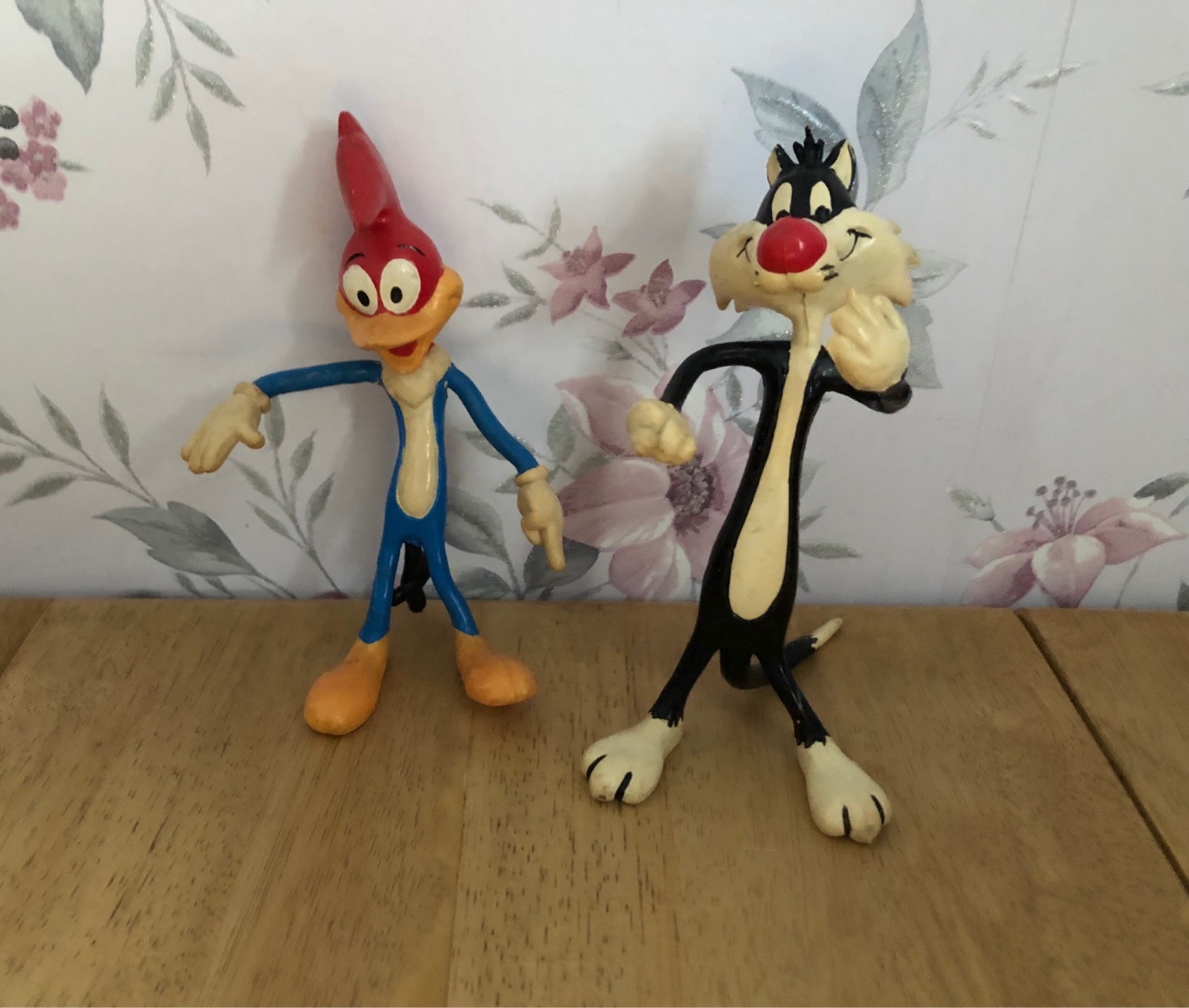 Vintage 1978 bendable figures Woody Woodpecker & Sylvester the Cat Looney Tunes