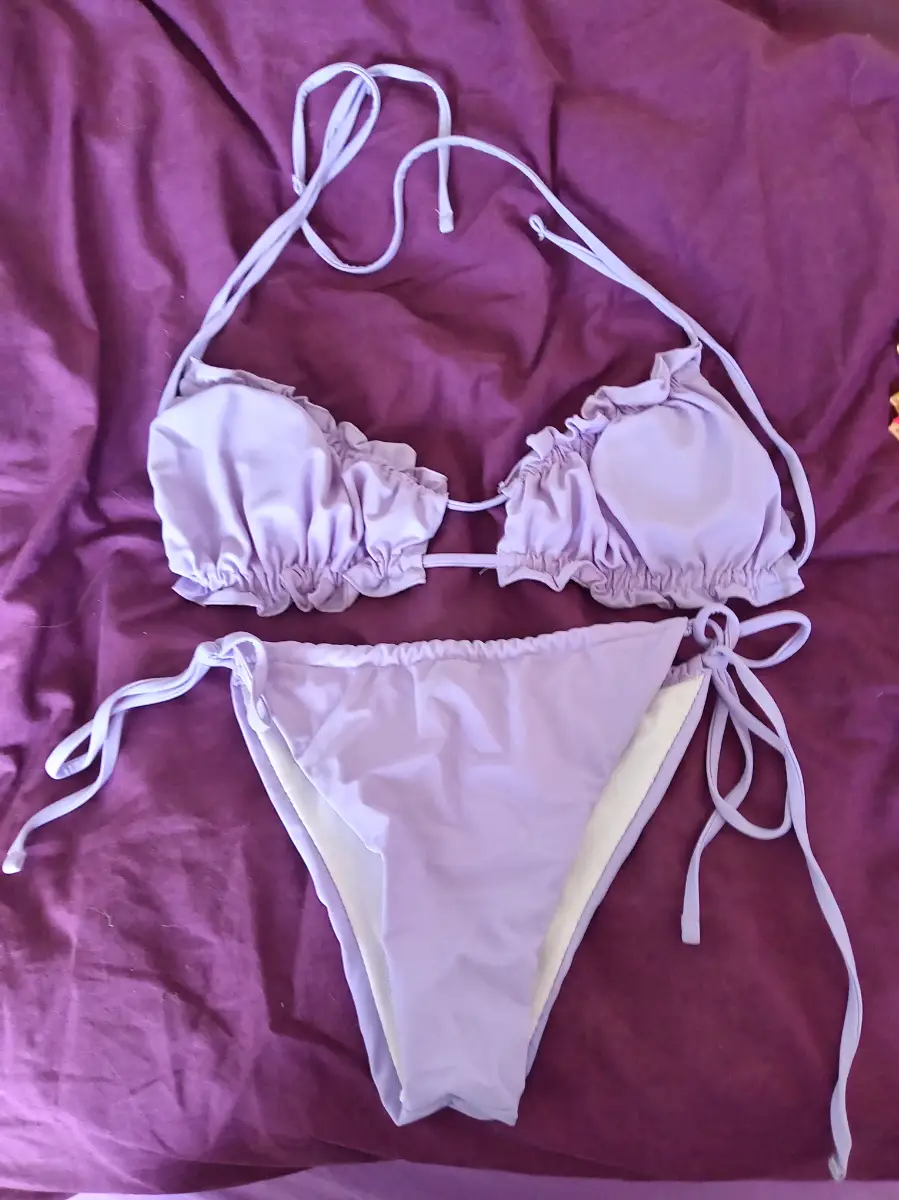 Pretty lilac bikini set with feminine frill detailing