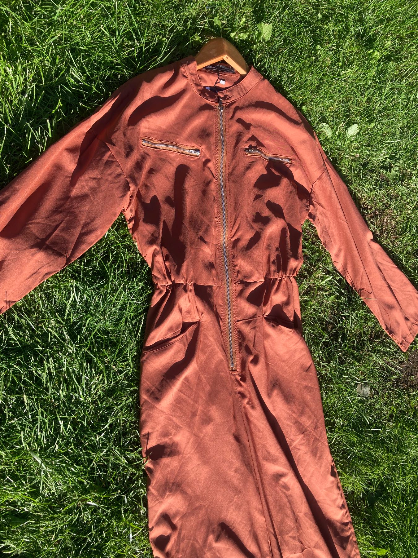 Celmia Collection zip up jumpsuit boiler suit terracotta russet Small BNWT