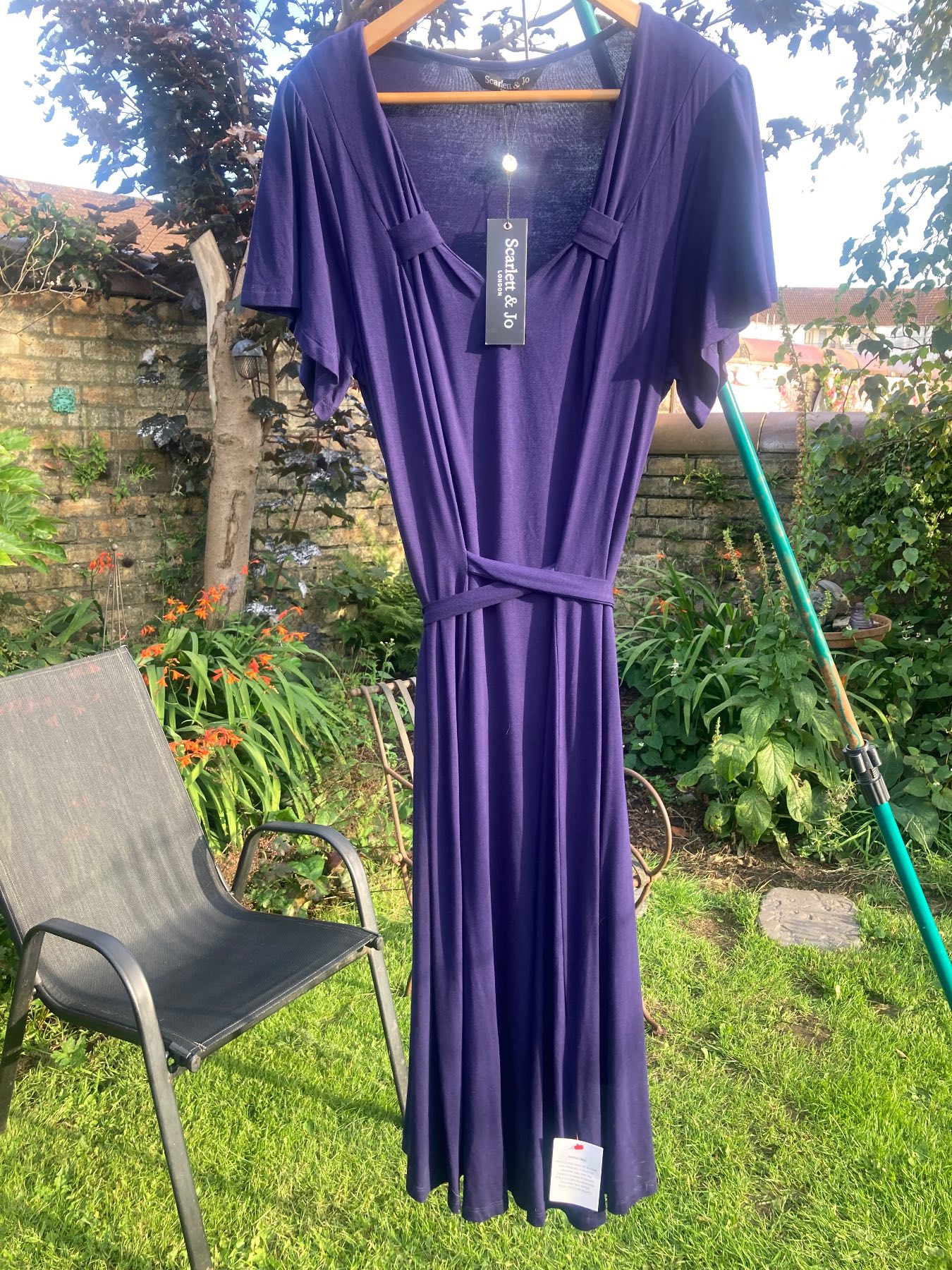 Scarlett & Jo navy maxi dress sweetheart neckline butterfly sleeve UK 16 BNWT