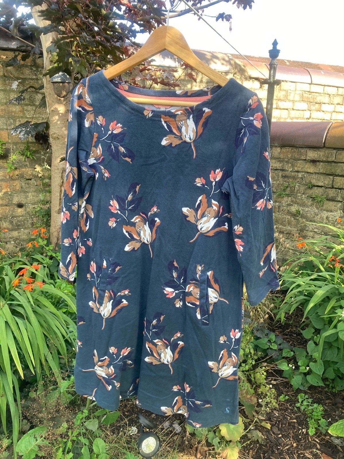 Joules Allie green teal floral pocket tunic dress size UK 14