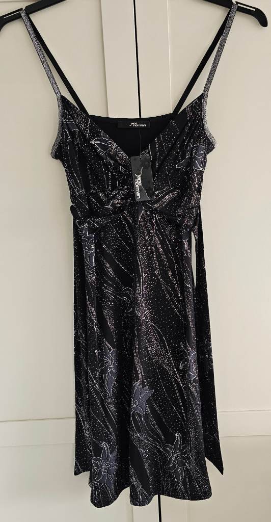 Jane Norman Black & silver glitter party evening dress size 10