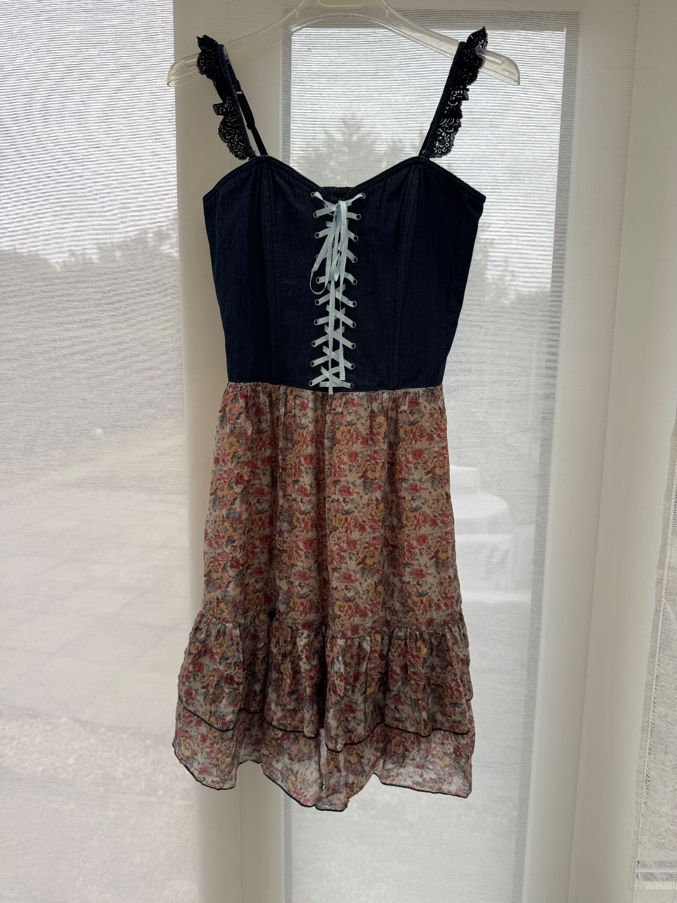 Denim corset and silk mini dress size S