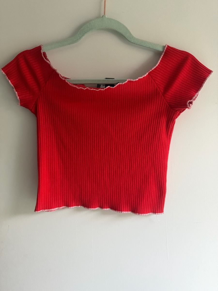 Primark red cropped off the shoulder top size 10