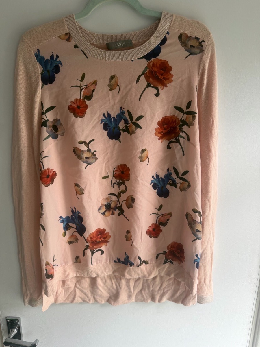 Oasis pink floral long sleeve top/jumper size M