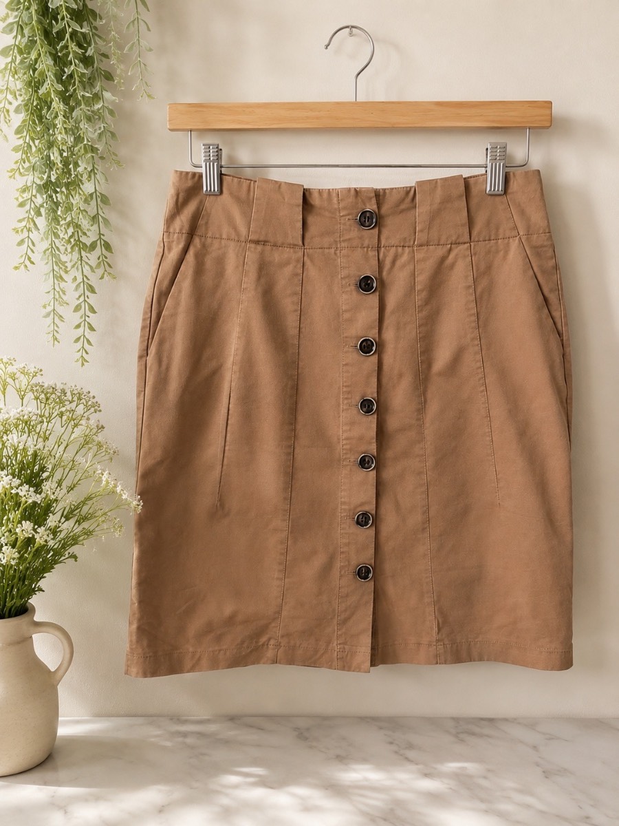 Zara Camel Button Front Mini Skirt EUR M UK 12-14
