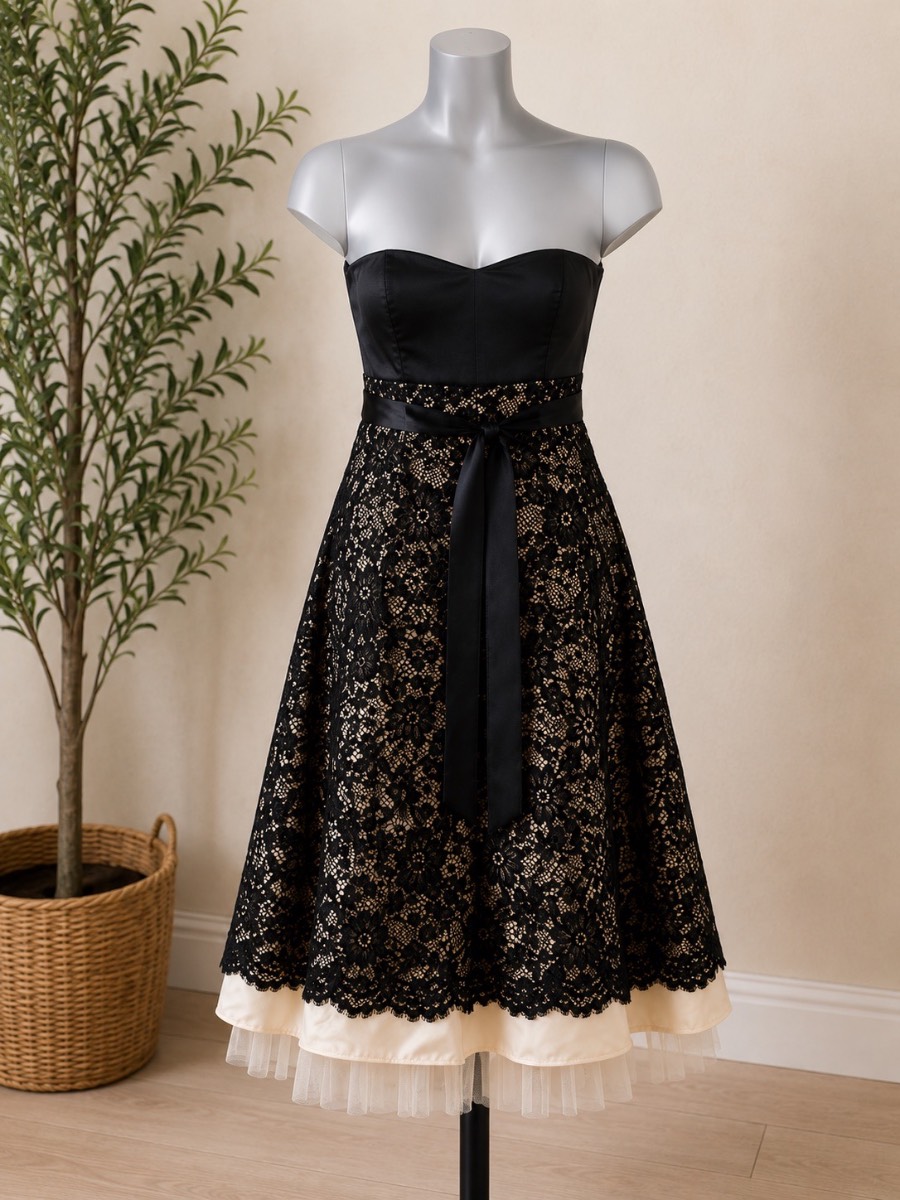 Spotlight by Warehouse Black Lace Strapless Occasion Dress UK 12